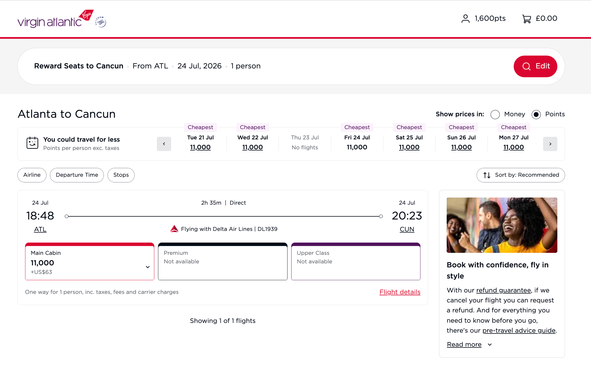Save miles by booking Delta flights with Virgin Atlantic Flying Club miles instead. VIRGIN ATLANTIC